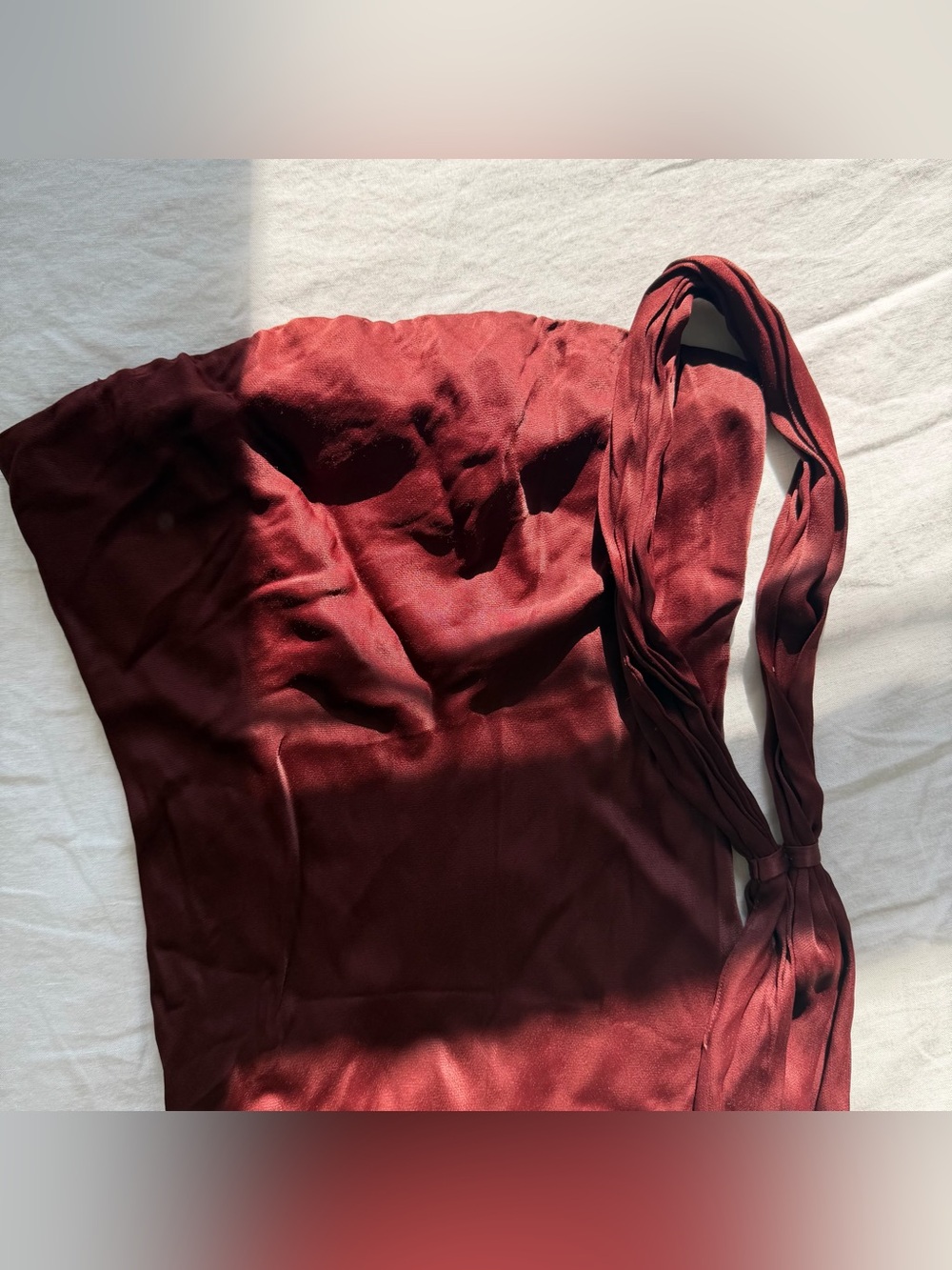 NWT BHLDN Anthropologie Leah Strapless Satin Scarf Slip Midi Dress S Cocoa Plum - Picture 7 of 8